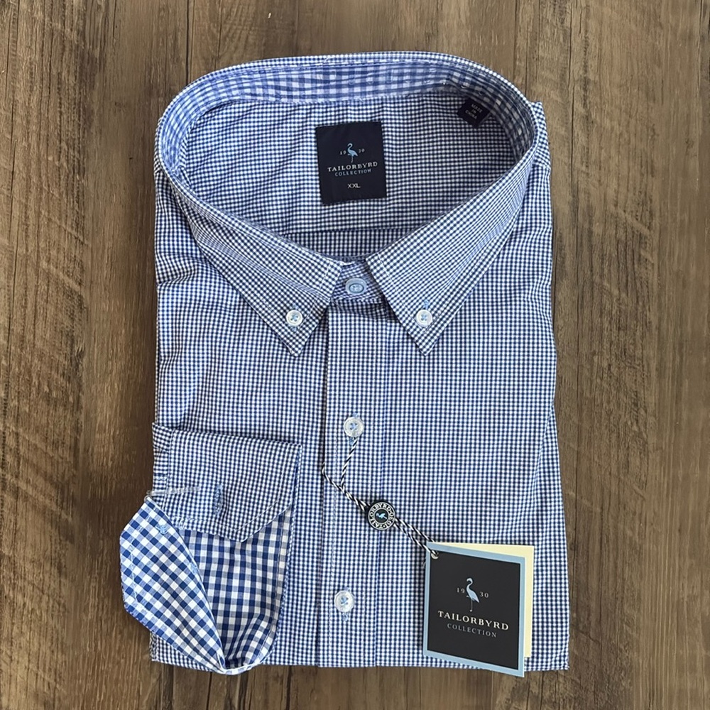 Tailorbyrd Micro Gingham Stretch Button Down Size XXL